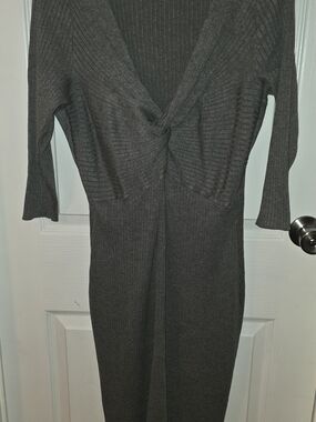 Lane Bryant Charcoal Ribbed Twist-Front Sweater Dress